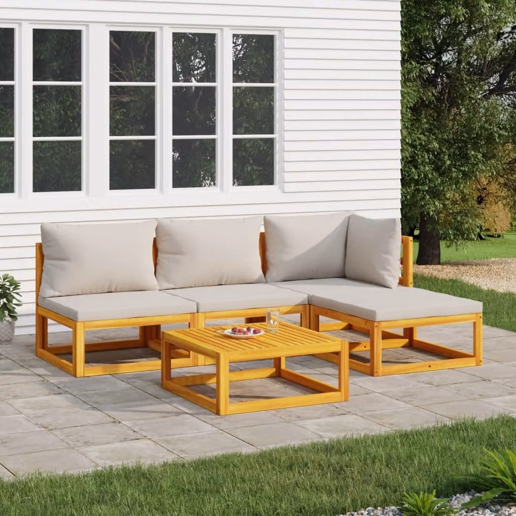 Maison Exclusive - Set da giardino da 5 pezzi con cuscini grigio chiaro, in legno massello