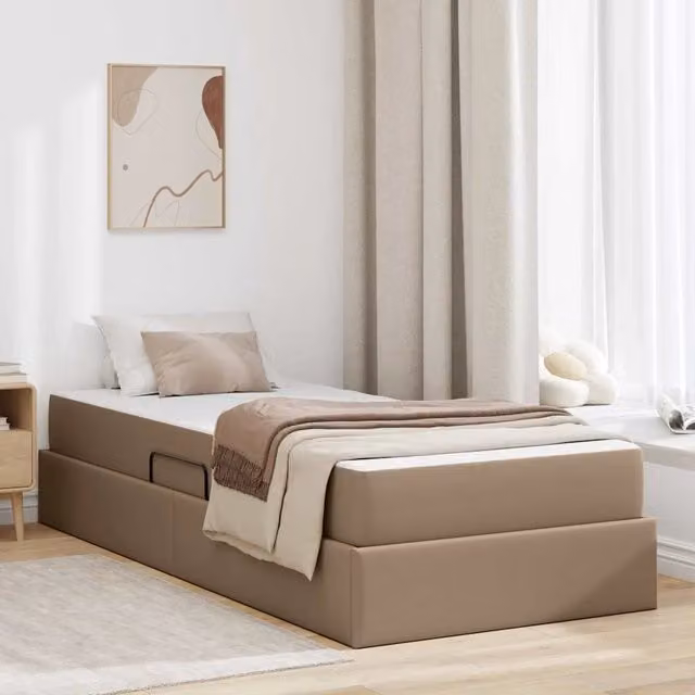 Letto con contenitore e materasso 2 pz Cappuccino Pelle 3399595