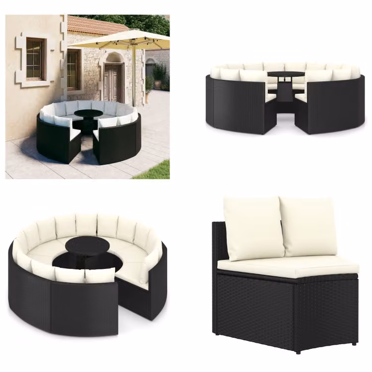 vidaXL Set di divani da giardino 9 pezzi con cuscini in poly rattan nero - Set salotto da giardino - Set salotto da giardino - Mobili da giardino - Set mobili da giardino