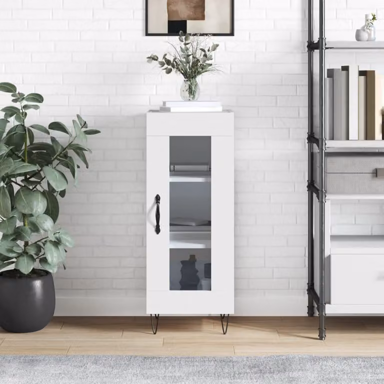 Credenza a parete vidaXL Bianca con ante in vetro e ripiani interni L/P/H: 34,5 x 34 x 90 cm