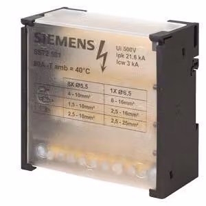 SENTRON 4P 80A 500V 1x6-16mm2 + 8x4-10mm2 Blocco di distribuzione DIN 5ST2501 Siemens