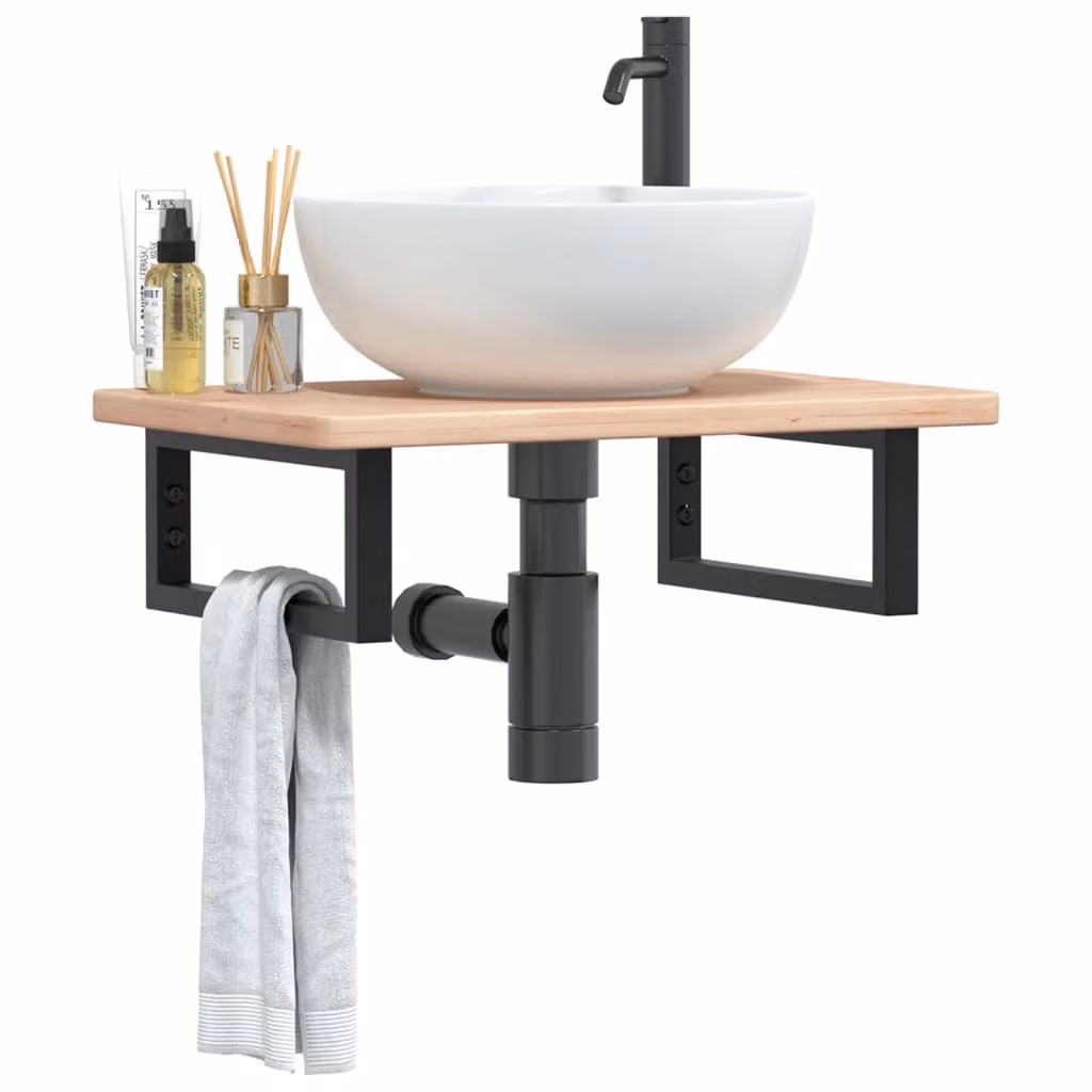 vidaXL Ripiano a Parete per Lavabo in Rovere e Acciaio, Nero e Marrone
