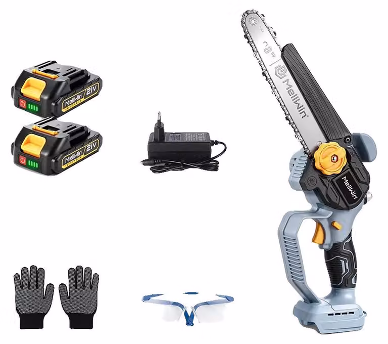 Troncatrice a catena elettrica, motore brushless, funzionamento senza fili, set con 2 batterie, spina di tipo C per prese europee (100V-240V)