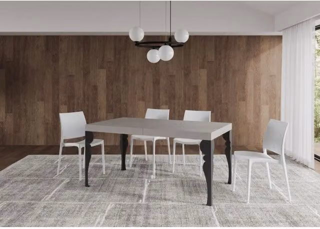 Tavolo allungabile moderno ITAMOBY con piano in MDF laminato e telaio in metallo, colore Antracite e Bianco, L/P: 160/420 x 90 cm