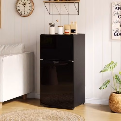 Mini Frigorifero Indipendente 60L | Congelatore 22L, Porta Vetro, Silenzioso, Mensole Rimovibili, Colore Nero