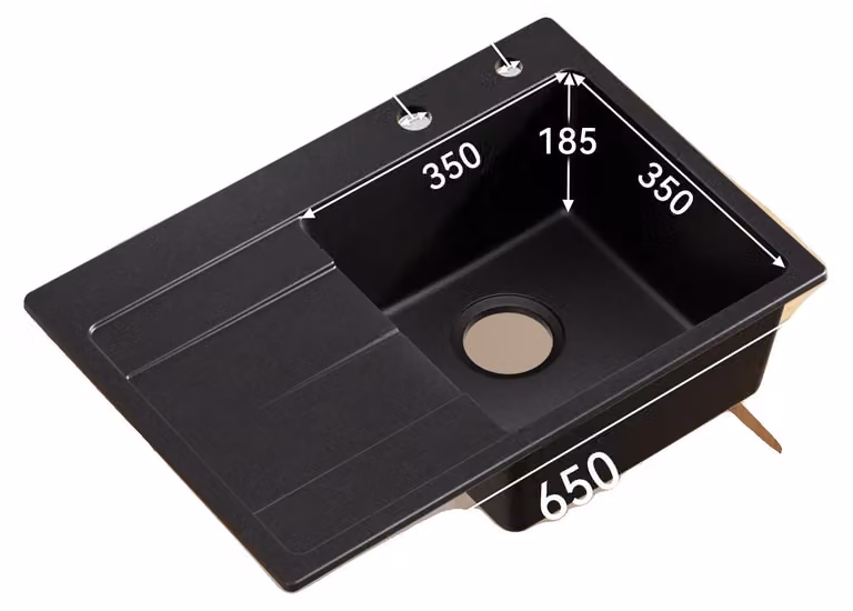 Lavello da cucina, composito di granito, design da incasso, colore nero