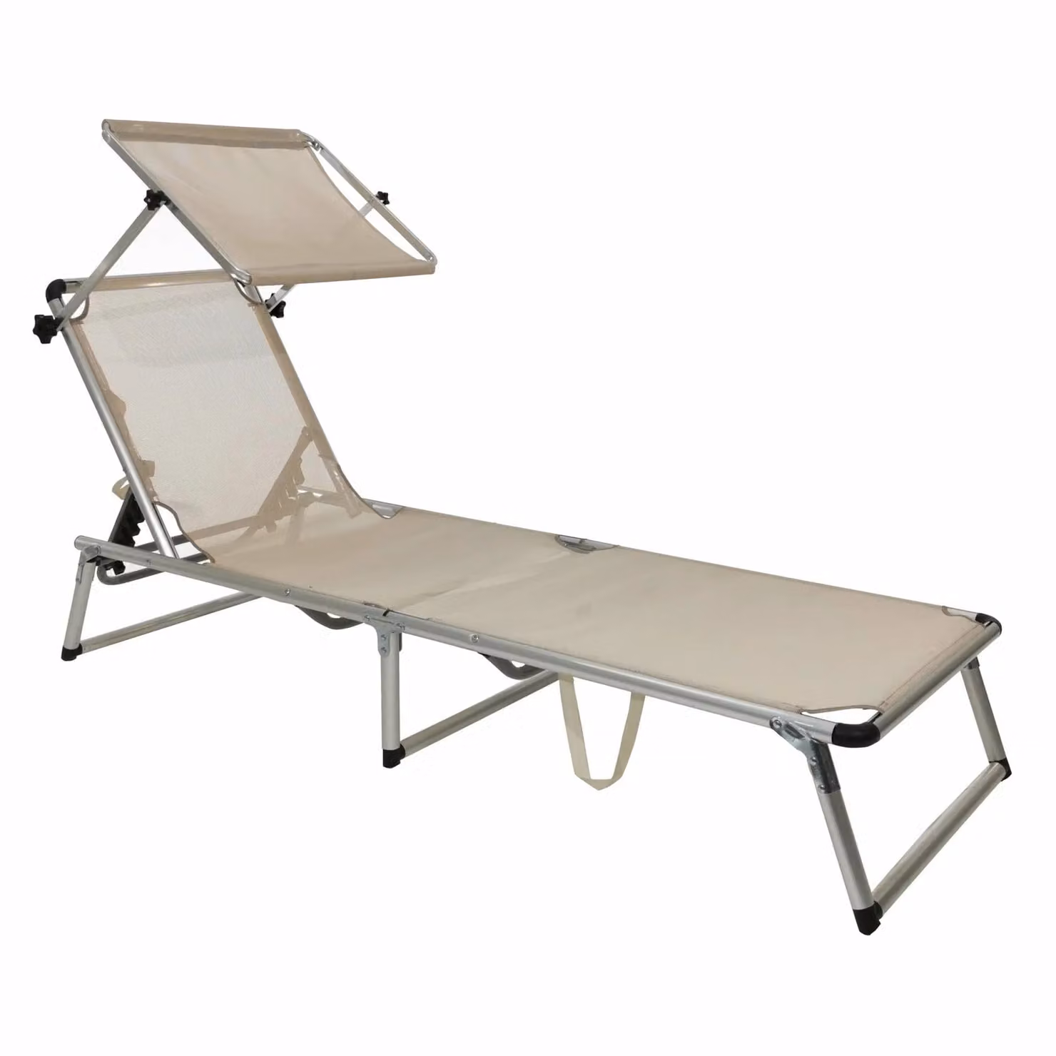 Vestiamo Casa Mare Lettino pieghevole con parasole in beige e alluminio verniciato H 25 x L 188 x P 56 cm – 2