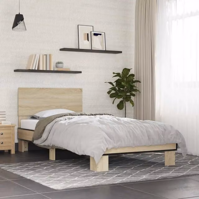 Struttura letto con testata in Rovere Sonoma marrone L/P/H: 204.5 x 80 x 83 cm