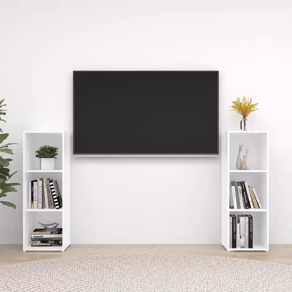 Set di 2 Mobili TV Bianchi in Legno Multistrato con Design Classico, L/P/H: 107 x 35 x 37 cm – 2
