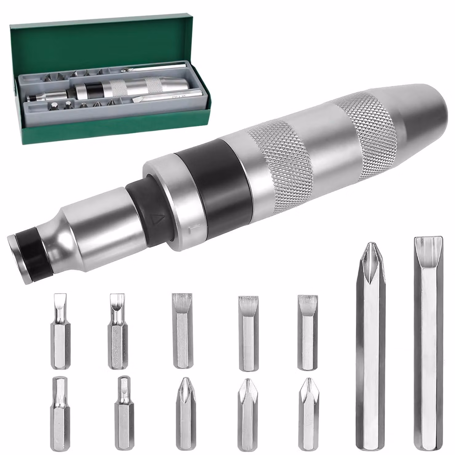 Omgoods - Set di cacciaviti da 13 pezzi - Avvitatore a impatto - Per viti arrugginite/congelate - Design antiscivolo - Custodia portaoggetti - Acciaio cromo-vanadio - Cacciaviti