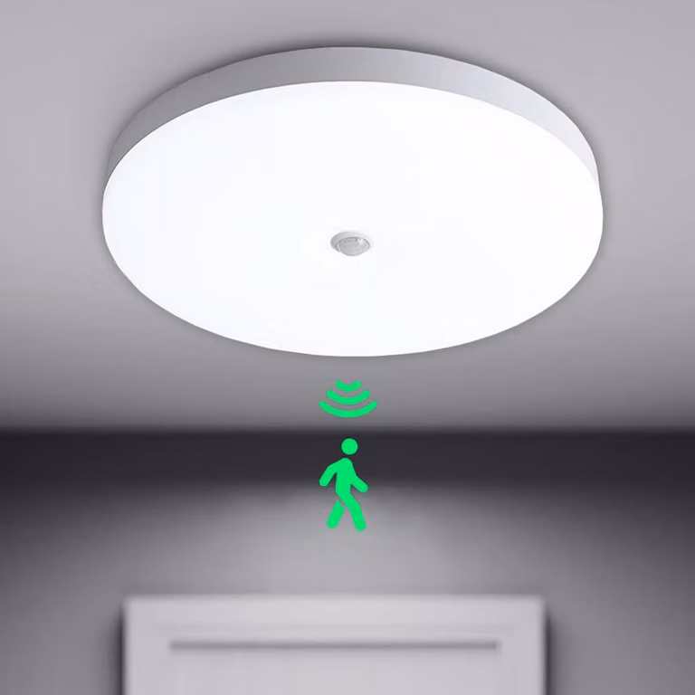 Lampada da soffitto a led con rilevatore di movimento, lampada da soffitto per interni per bagno cucina soggiorno cantina camera da letto corridoio, bianco freddo 18W Ø22cm