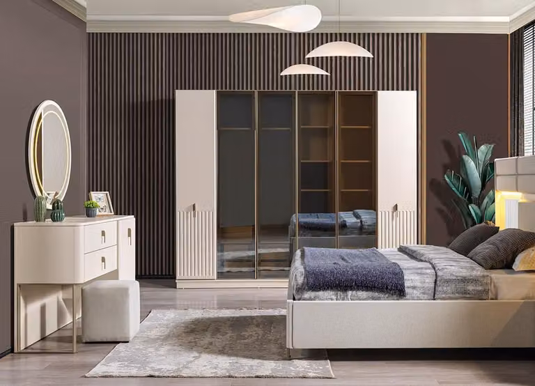 Armadio, cassettiera, camera da letto, stile moderno, colore bianco, nuovo, pratico