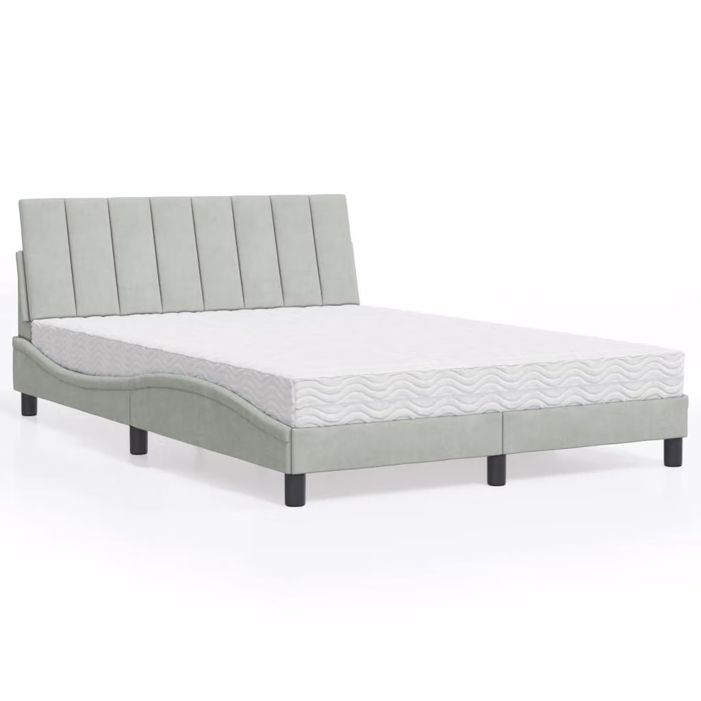 Letto con Materasso Hanko vidaXL in Velluto Grigio Chiaro L/P/H: 140 x 200 cm
