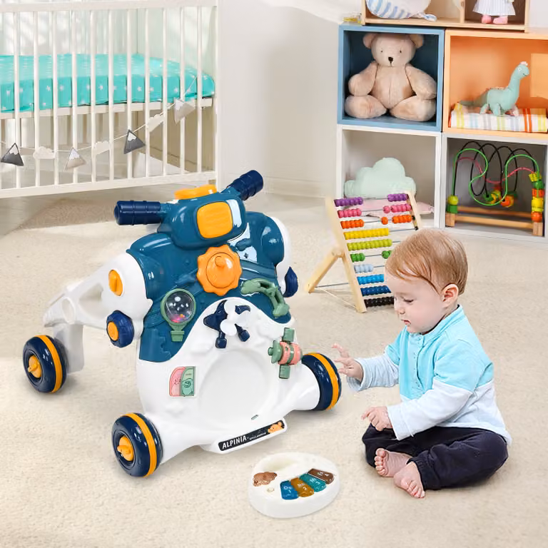 Costway Centro attività 3 in 1 per bambini con luci e musica, deambulatore sensoriale, Blu