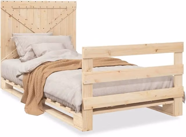 Letto singolo per adulti con testiera in legno massello di pino naturale L/P: 100 x 200 cm
