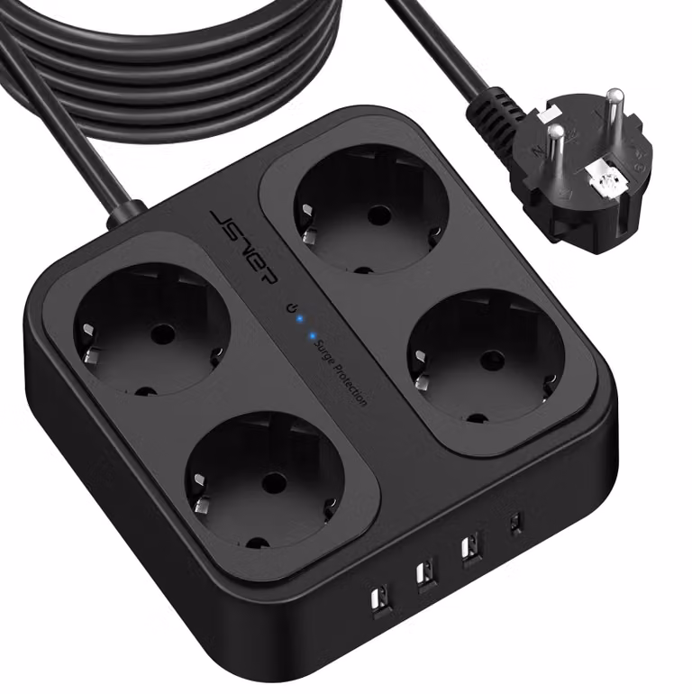 Ciabatta multipresa con 4 prese di corrente e 3 porte USB, cavo da 5 metri