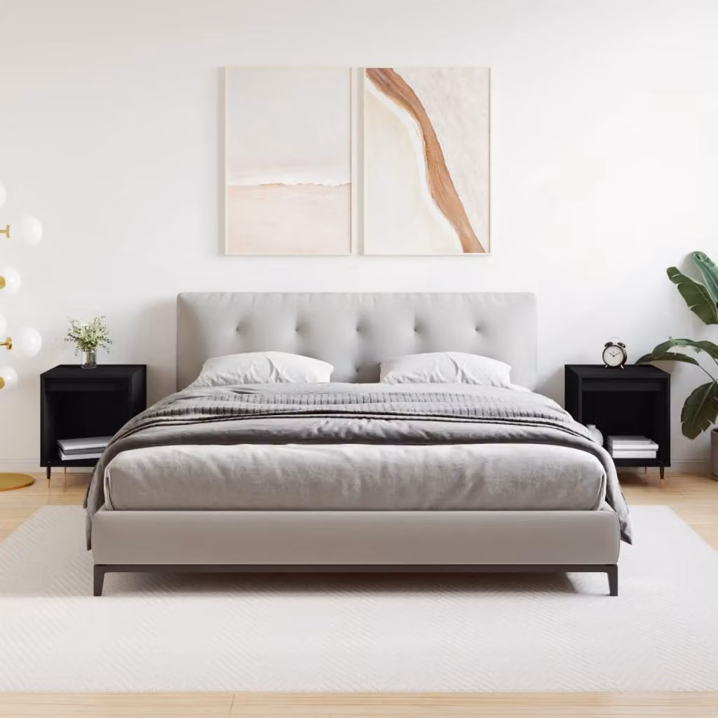 Set di 2 comodini vidaXL neri in legno e metallo da appendere al muro, stile moderno, L 40 cm x P 35 cm x H 50 cm