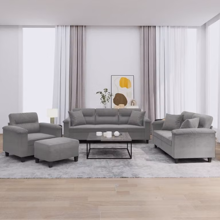 Maison Exclusive - Set divano 4 pezzi con cuscini in microfibra grigio scuro