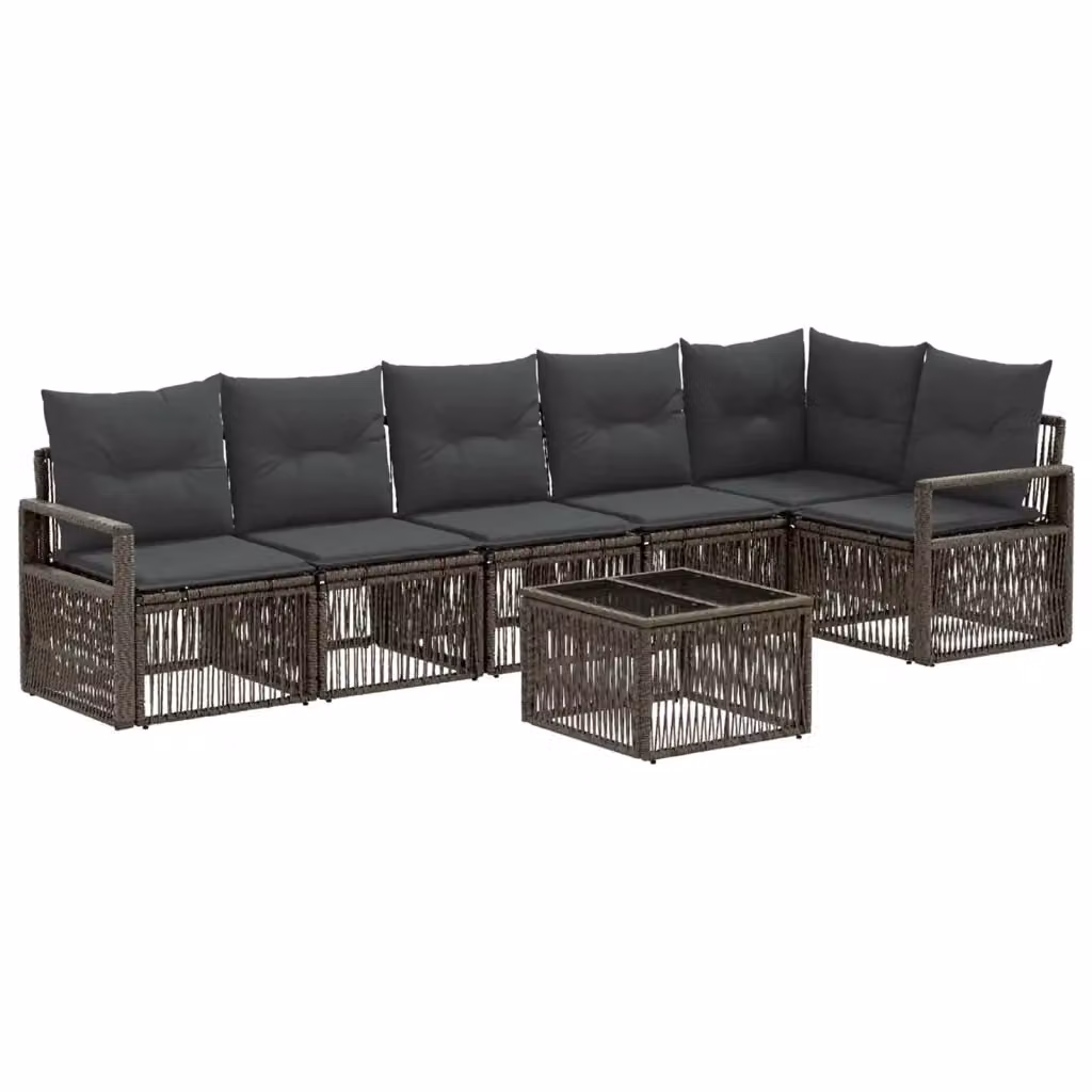 Set Divano da Giardino a L con Tavolino vidaXL, 7 Pezzi in Polyrattan Grigio con Cuscini e Struttura in Acciaio – 2