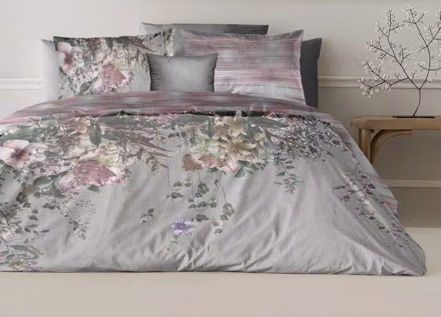 Copripiumino Matrimoniale Double Face Alice in Cotone Percalle Grigio L 200 x L 220 cm con Federe 40 x 80 cm Bianchiereaweb