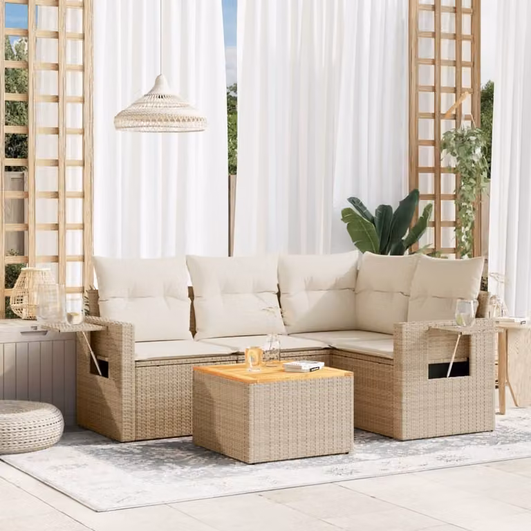 Maison Exclusive - Set Divano da Giardino 5 pz con Cuscini Beige in Polyrattan