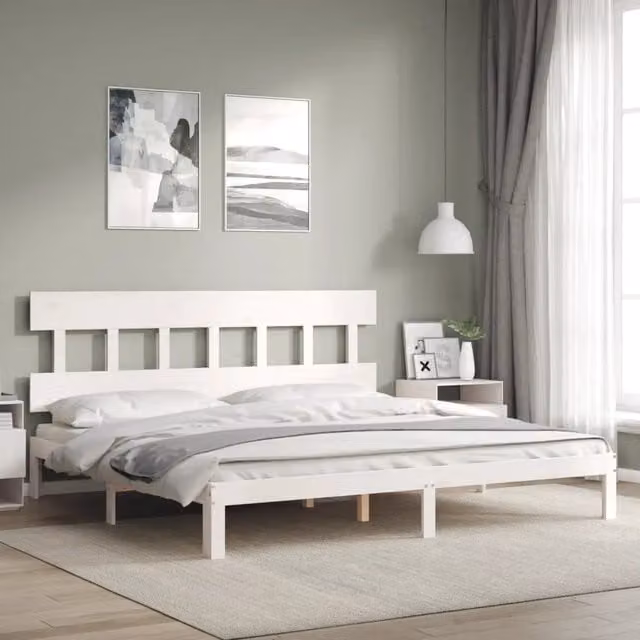 Giroletto vidaXL in legno massello di pino bianco senza materasso 200x200 cm – 1