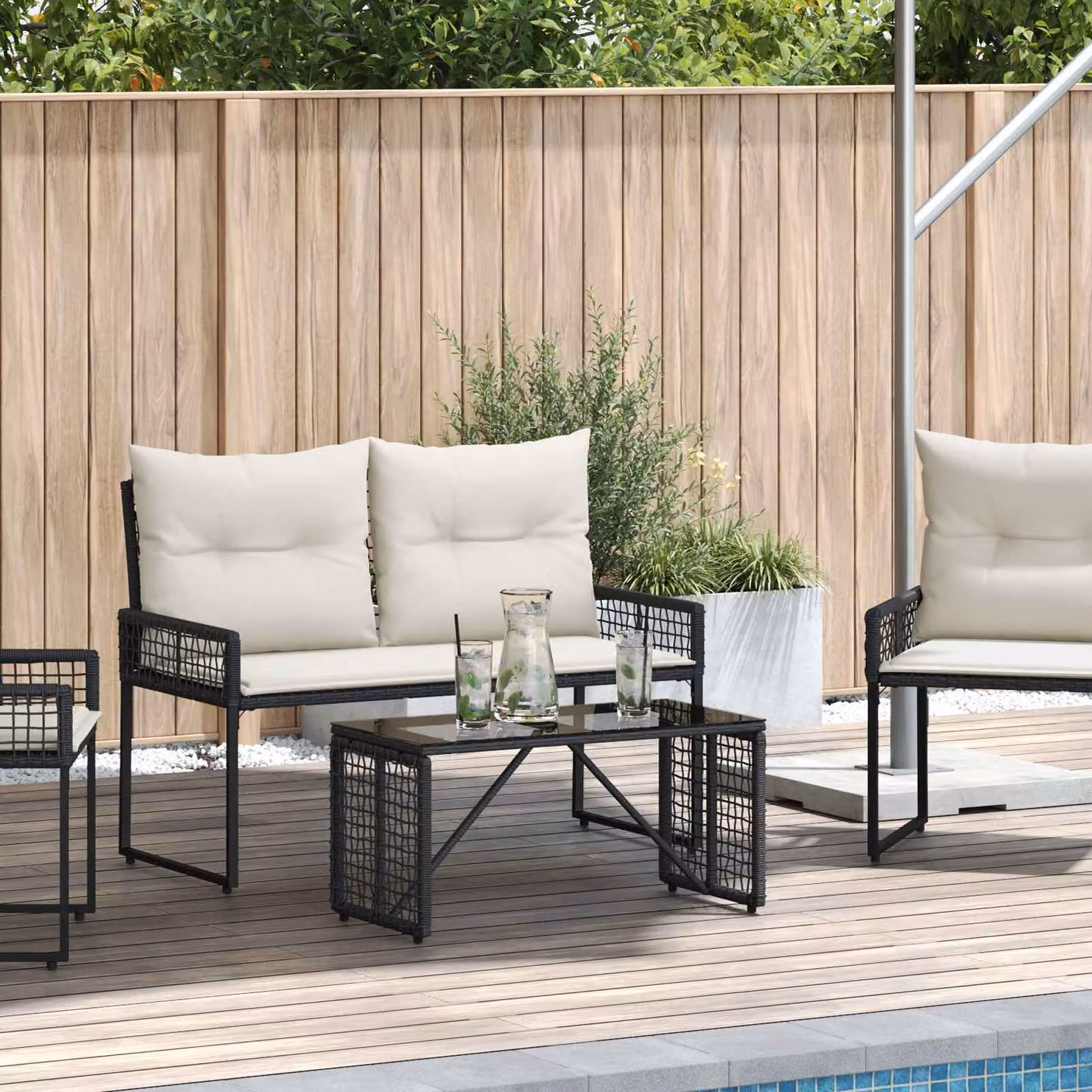 vidaXL Tavolo da esterno rettangolare in rattan e vetro nero L: 80 cm, P: 40 cm, H: 40 cm