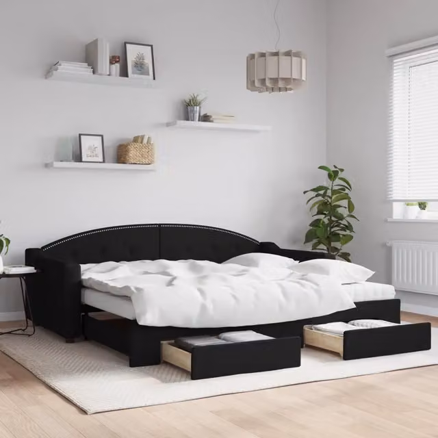 Divano Letto Estraibile vidaXL Nero con Cassetti e Rivestimento in Tessuto L/P/H: 223 x 90 x 75 cm – 1
