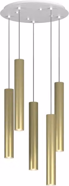 Lampadario Tondo Industrial-Minimal Xeana Metallo Bianco Ottone 5 Luci Gu10