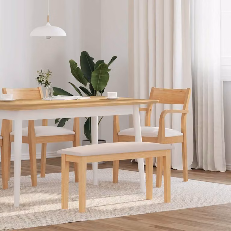 Panca vidaXL in legno massello per cucina e sala da pranzo, stile scandinavo, marrone e beige, L: 90 cm