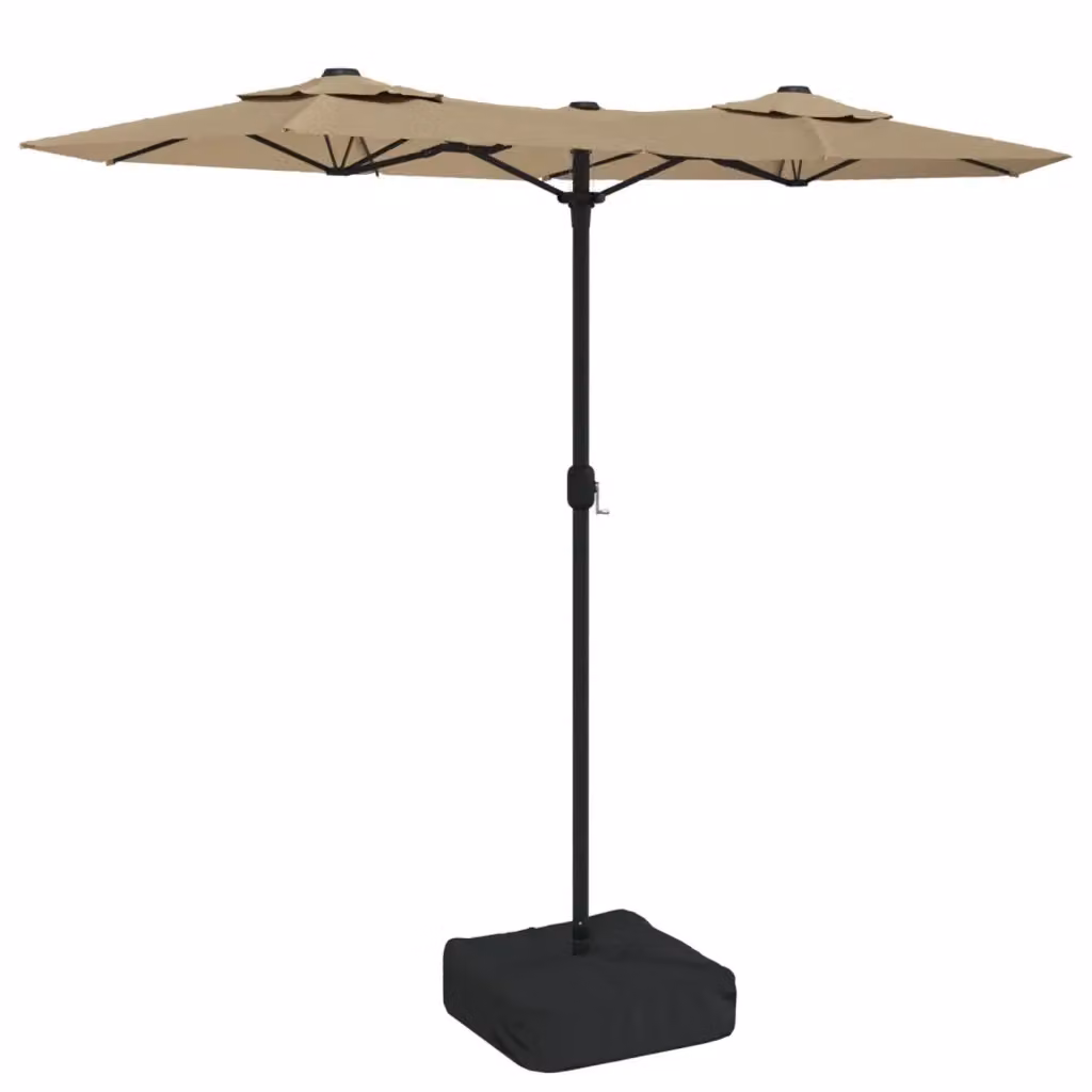 Ombrellone a Doppia Testa con LED vidaXL, Colore Tortora, L: 316 cm, H: 240 cm, P: 145 cm – 2