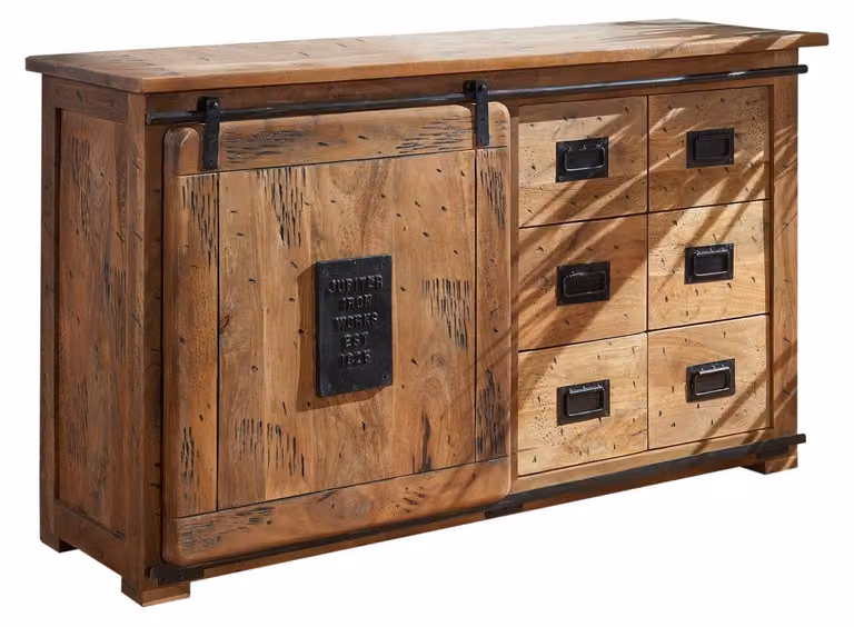 MASSIVMOEBEL24 | credenza in legno di Mango 140x45x85 mango naturale laccato RAILWAY #121