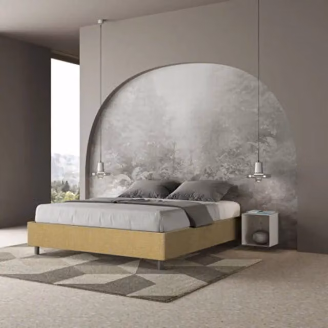 Letto matrimoniale con rete imbottito 160x210 tessuto Labirinto 6 giallo Azelia