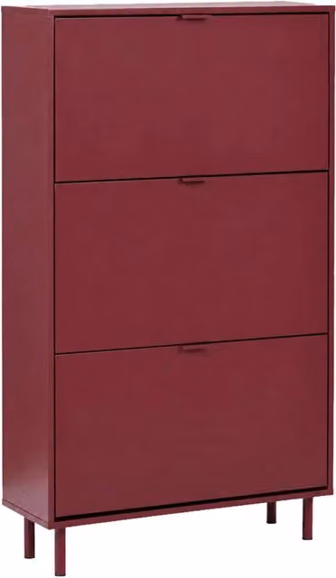 Scarpiera moderna SWEEEK in legno e metallo con ante a ribalta, colore rosso, L: 132 cm, H: 80 cm, P: 26 cm