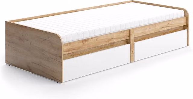 Letto per bambini Clario Bianco/Rovere artigianale 90x200 cm con materasso Vicco
