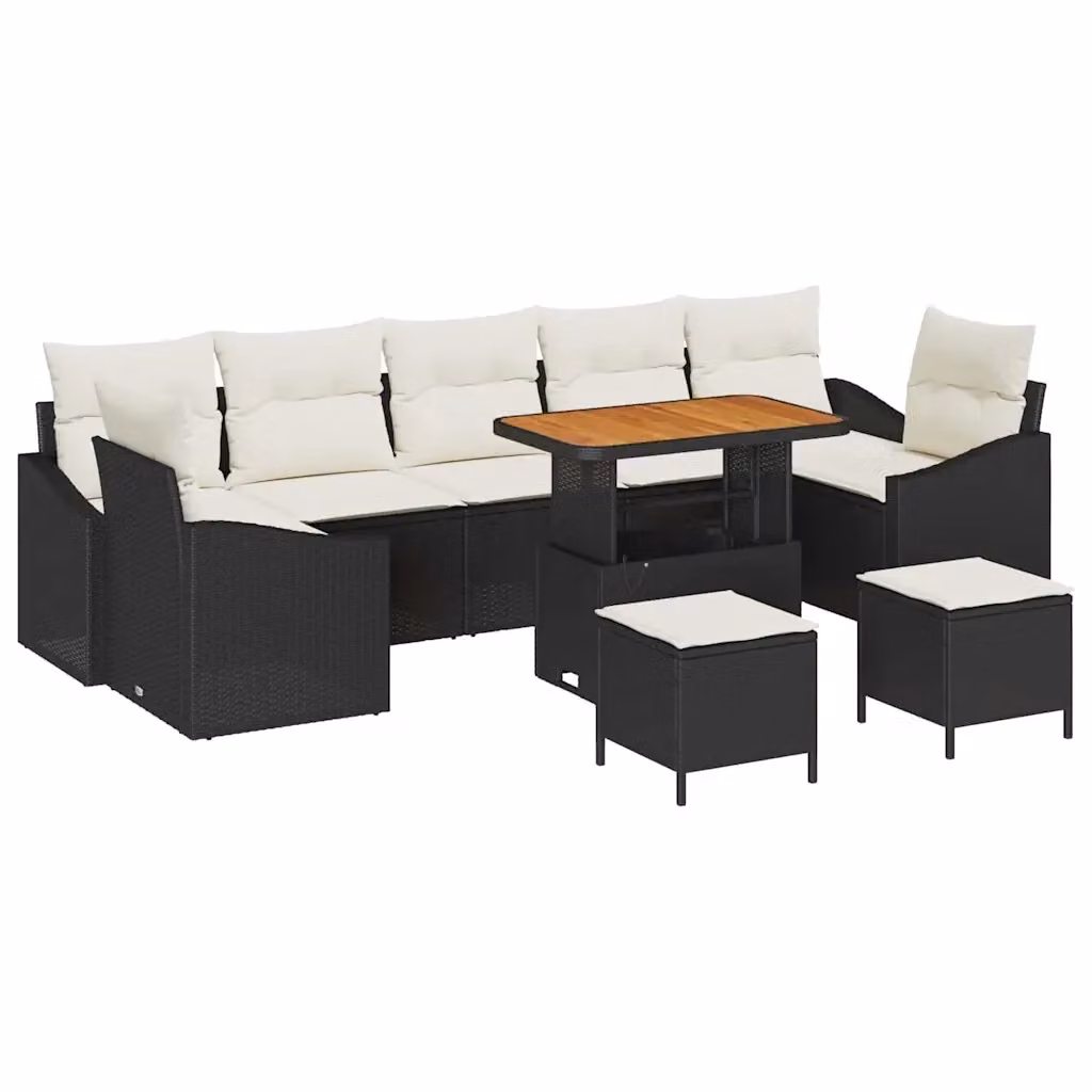 vidaXL Set Divano da Giardino a L con 10 Pezzi, Nero e Beige, in Poly Rattan con Cuscini e Tavolino da Esterno – 2