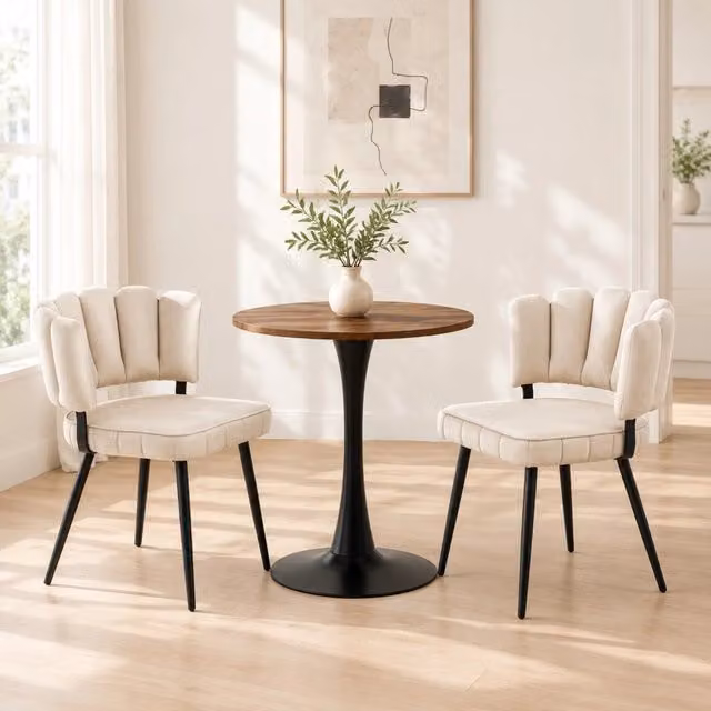 Set da pranzo Mivray composto da tavolo rotondo e 2 sedie in MDF e metallo, colore caffè chiaro noce e nero, stile moderno, Diametro tavolo: 60 cm, Altezza: 72 cm