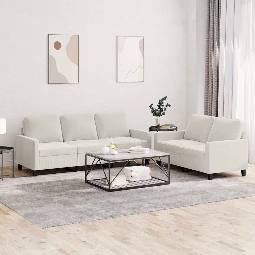 Set di divani vidaXL da 2 pezzi in velluto beige con cuscini per soggiorno moderno
