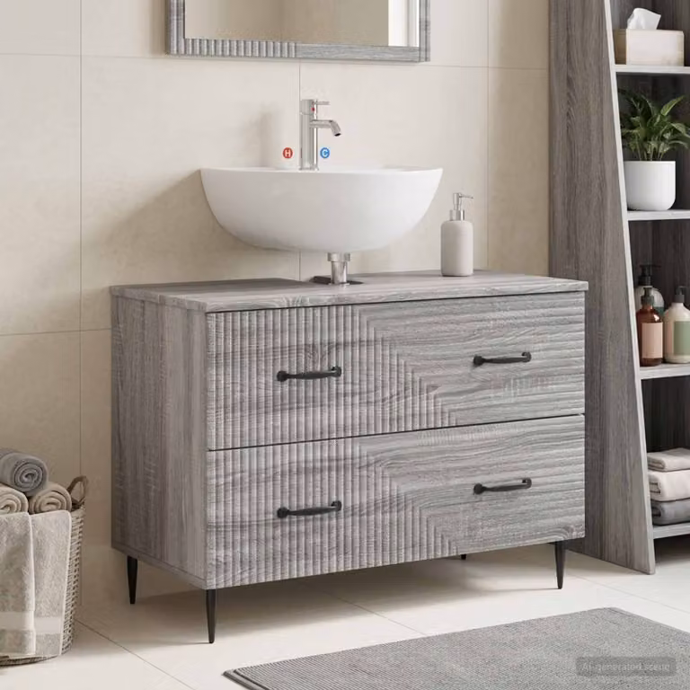 Armadio per lavabo da bagno moderno vidaXL HAARLEM Sonoma grigio con cassetti interni e ante a battente