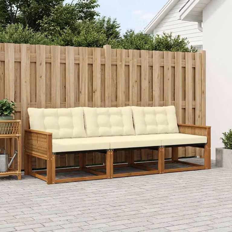 Set di divani da esterno vidaXL in legno di acacia con cuscini beige e bianco