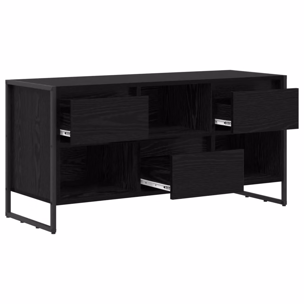 Mobile TV moderno in stile industriale HELLOSHOP26 con vano contenitore in legno composito e metallo, colore nero opaco, L: 100 cm, P: 36 cm, H: 49,5 cm – 2