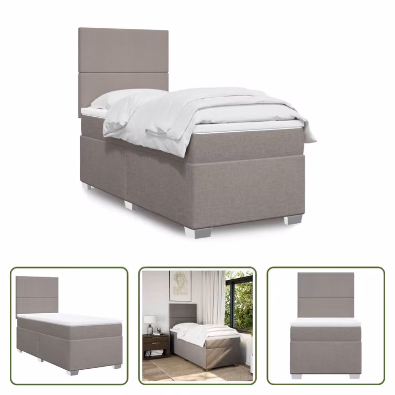 The Living Store Letto a molle con materasso Taupe 80x200 cm in tessuto