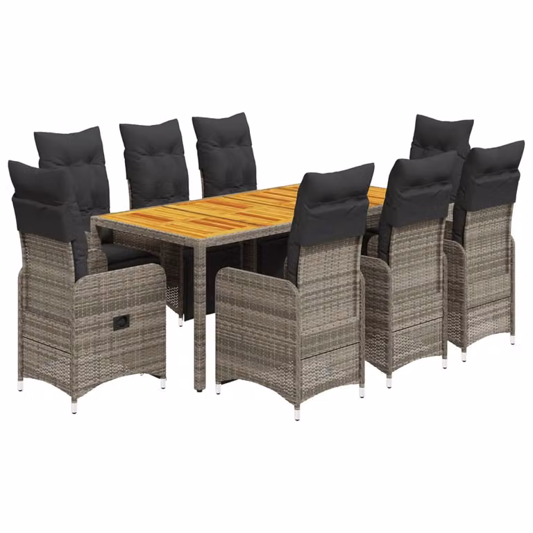 Set Bistrò da Giardino 9 pz con Cuscini in Polyrattan Grigio