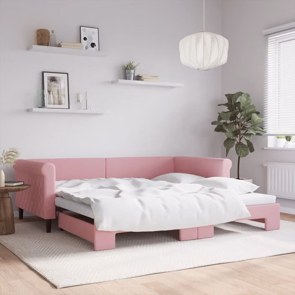 Divano Letto con Letto Estraibile vidaXL in Velluto Rosa L/P/H: 229 x 100 x 68 cm