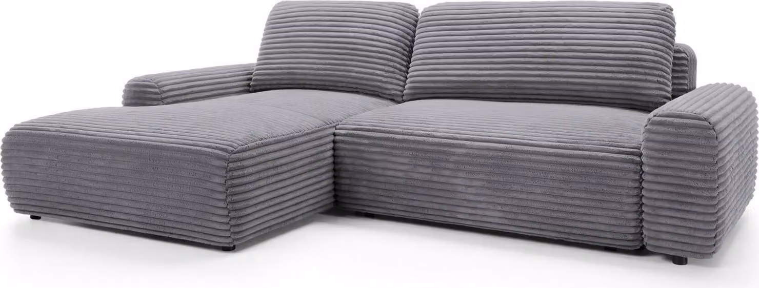 FURNLUX Divano angolare in velluto a coste grigio e nero 264 cm / Colore principale: Grigio / Dimensioni: 264 x 85 x 162 cm