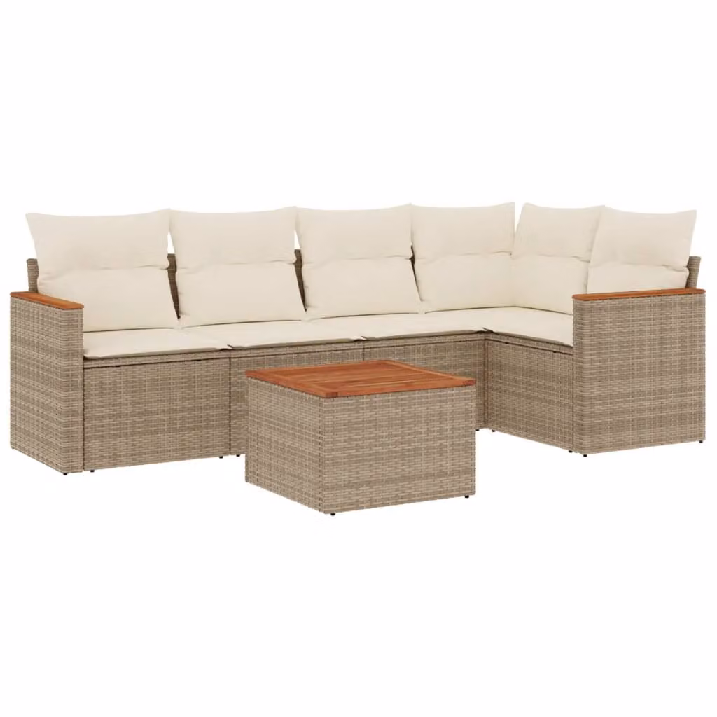 Set Divano da Giardino 6 pz con Cuscini Beige in Polyrattan