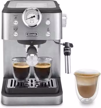 Macchina da caffè espresso e cappuccino manuale De'Longhi Classic EM450.M in metallo, compatibile con caffè macinato o cialde E.S.E., con sistema Thermoblock, lancia vapore, serbatoio estraibile da 1,7 l e pressione 15 bar, colore silver e black – 3