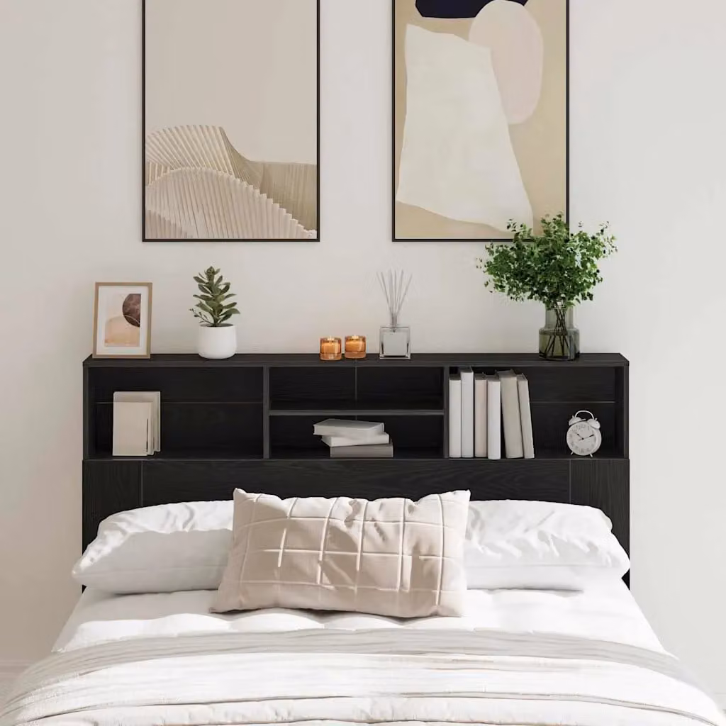Testata del letto moderna vidaXL in legno ingegnerizzato nero e rovere con ripiano integrato L: 160 cm, H: 103,5 cm, P: 19 cm