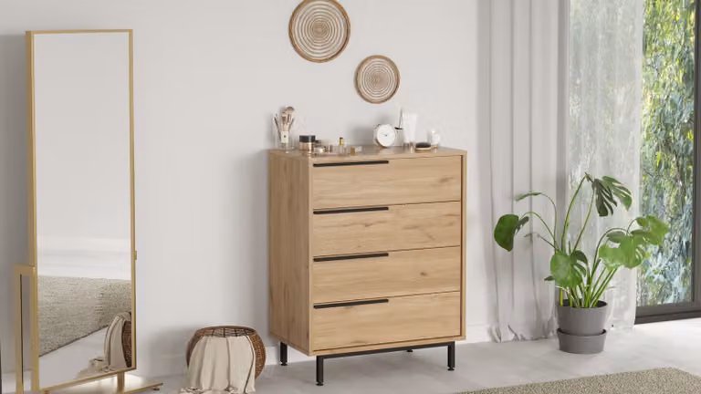 Skye Decor, cassettiera di alta qualità, noce, 74,8 x 95,1 x 44,5 cm | Pannello truciolare rivestito al 100% in melamina, spessore 18 mm | Gambe in metallo, design scandinavo moderno per la tua casa.