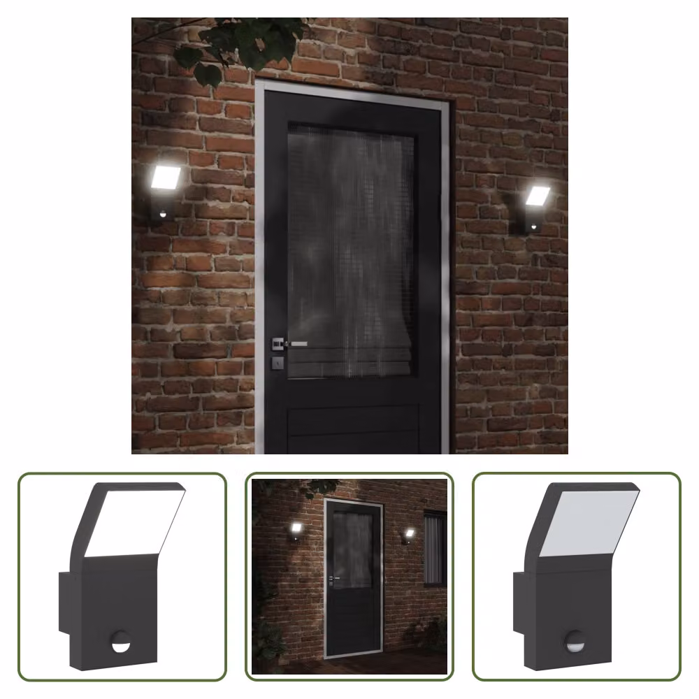 The Living Store Applique da esterno a LED con sensore in alluminio pressofuso nero